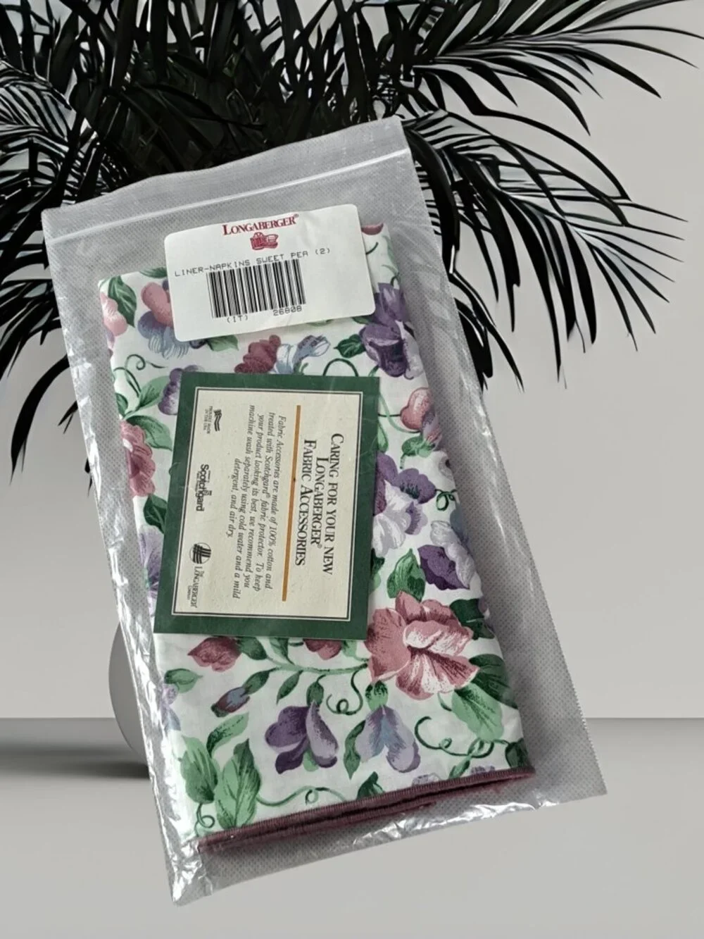 NEW 2 PK LONGABERGER FABRIC NAPKINS SWEET PEA 17